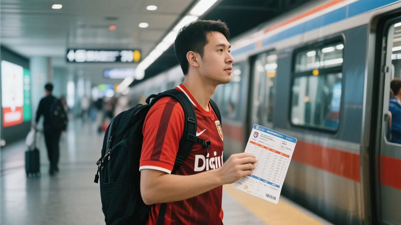 球迷在机场与城市交通中穿梭的跨城观赛路线概念图